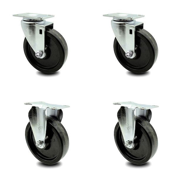 5 Inch Phenolic Wheel Swivel Top Plate Caster Set with 2 Rigid